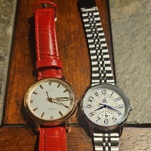 Elegant Red and Silver Women's Watch Set